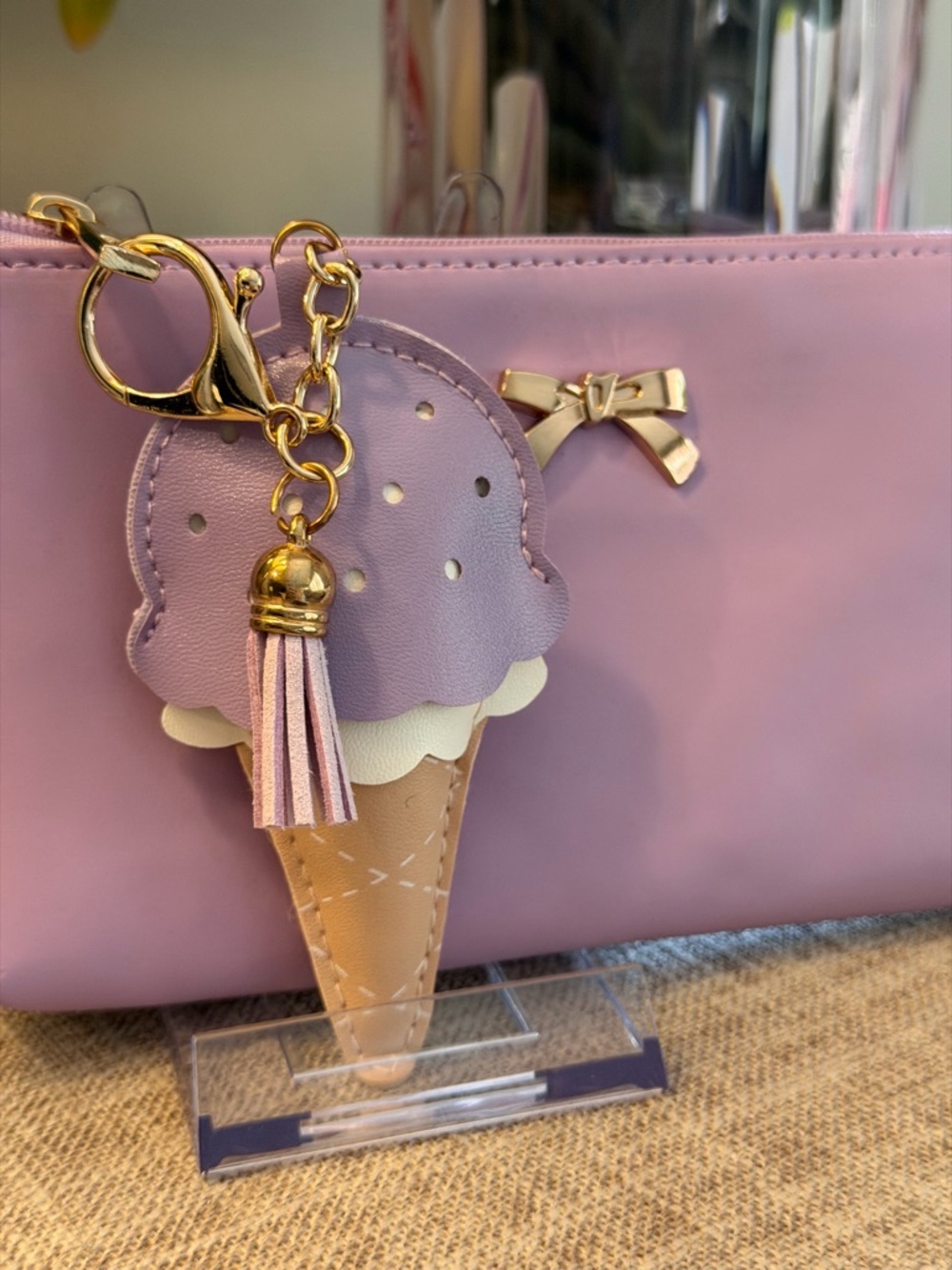 Low START Lilac Bow Wristlet Zipper Case with Ice Cream Charm - Picture 2 of 9